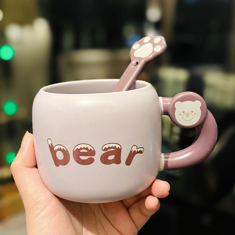 Milk Fufu Bear Ceramic Water Cup Mug With Spoon High Value Creative Home Breakfast Cup Office Coffee Cup About 400ml