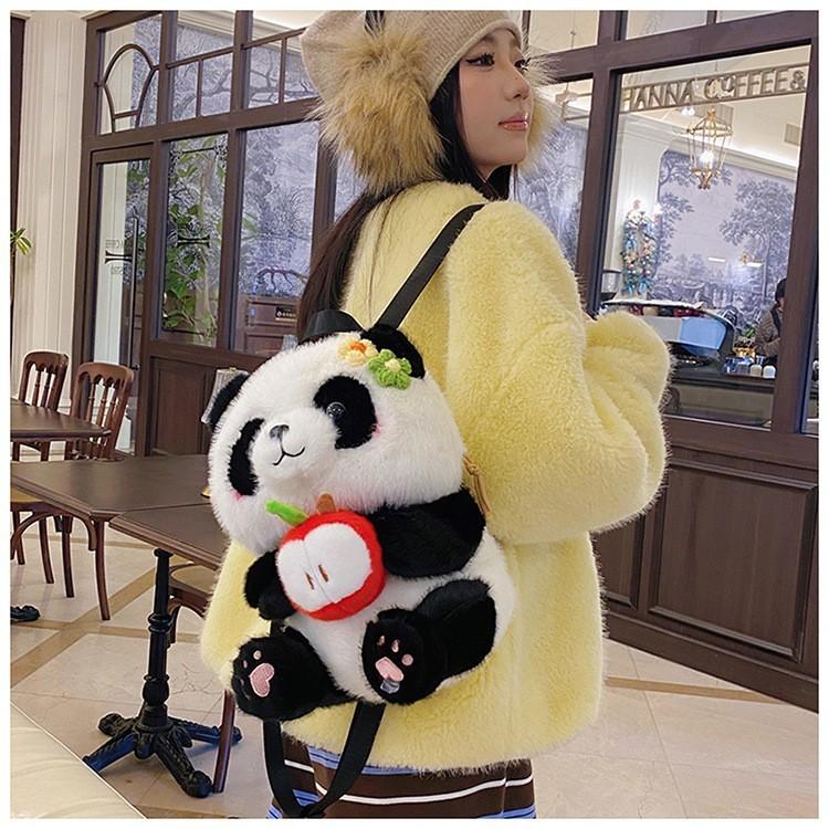 Plüsch-Rucksack mit Panda-Motiv für Mädchen, atmungsaktives Design und sicherer Reißverschluss für den täglichen Gebrauch