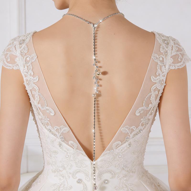 Rhinestone Pearl Back Chain Necklace Long Drop Backless Dress Jewelry For Women Wedding Party Accessories