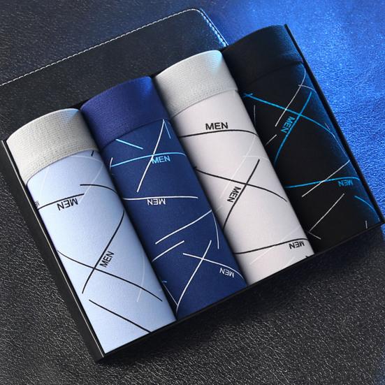 4 Pcs Men Underpants Elastic U Convex Soft Breathable Quick Dry Moisture-wicking Mid Waist Seamless Men Sports Boxers Men Underwear