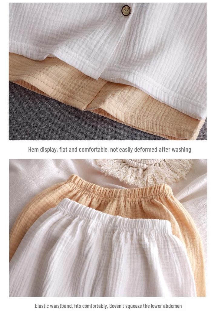 Kids' Stand Collar Cotton Gauze Summer Set - Lightweight Homewear for Boys & Girls
