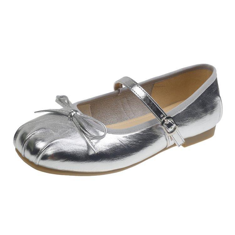 French silver Mary Jane single shoes women's 2025 new autumn and summer with skirt leather shoes ballet flat beanie shoes