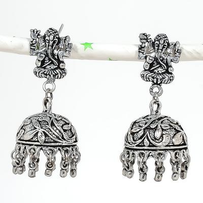 Natural Indian Look Jhumki Gemstone Silver Tribal Bali Earring 1.97" L8m78