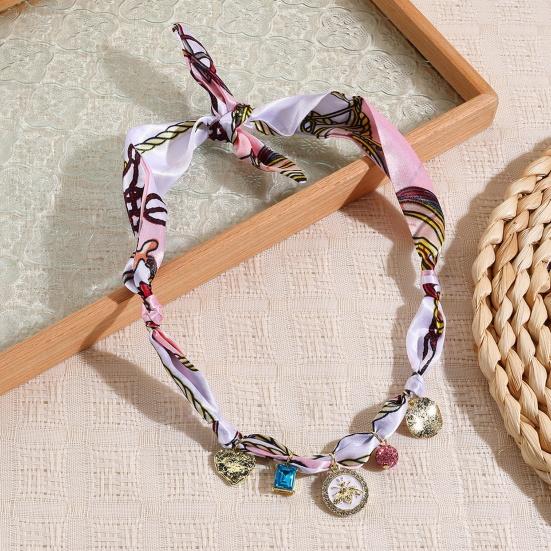 Women Scarf Necklace Convertible Printed Scarf Chocker Necklace Scarf with Flower Faux