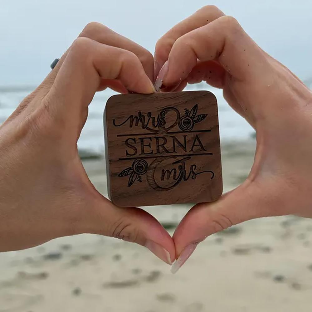 Personalized Wooden Wedding Ring Box Engraved Engagement Proposal Holder Bridal Future Mrs Gift Bachelorette Party Bridal Shower