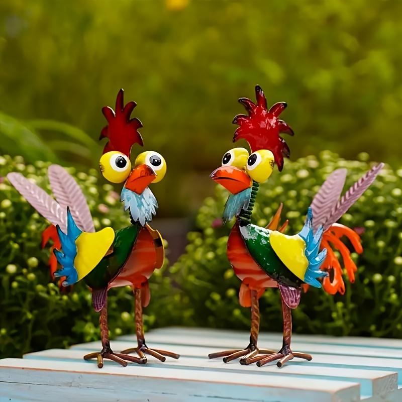Metal Rooster Outdoor Statue, Multicolour Animal Art Patio Decoration, Tabletop Decorations, Statue Decoration Crafts
