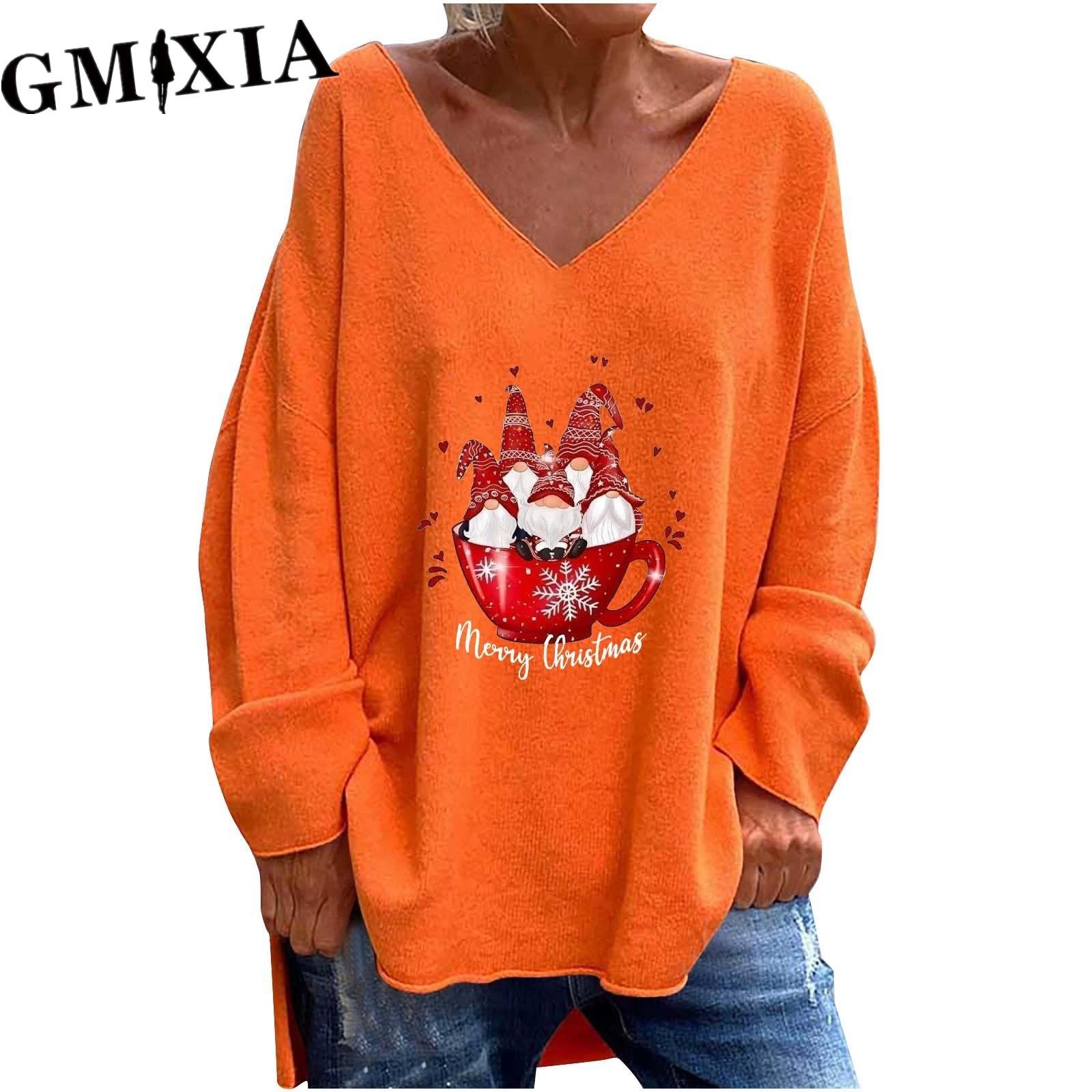 

GMXIA Осень-зима женская однотонная свободная повседневная удобная футболка с v-образным вырезом и длинным рукавом S