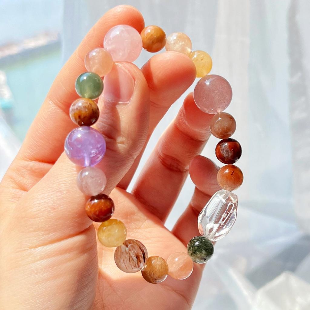 8Mm High Quality Natural Color Hair Crystal Fulushou White Crystal Black Gold Super Seven Strawberry Crystal Amethyst Bracelet Bracelet