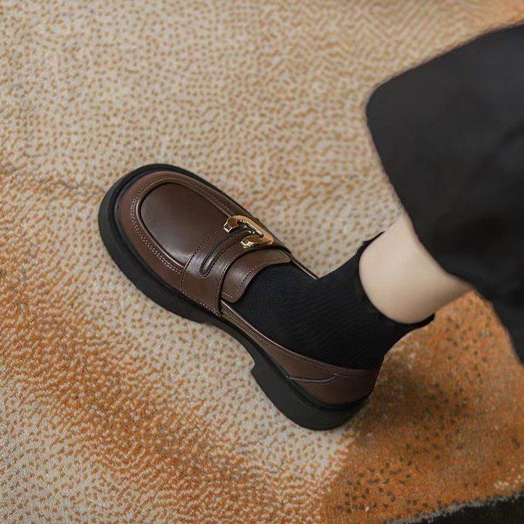 Small leather shoes for women's British retro versatile flat-soled loafers 2025 autumn new soft-soled one-pedal single shoes