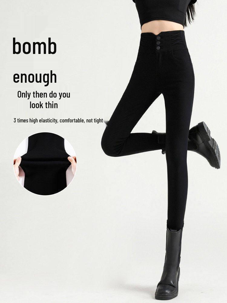 High-Waisted Black Slimming Leggings for Women - Spring 2026 Slim-Fit Pencil Style, Elastic, Tight-Fitting.