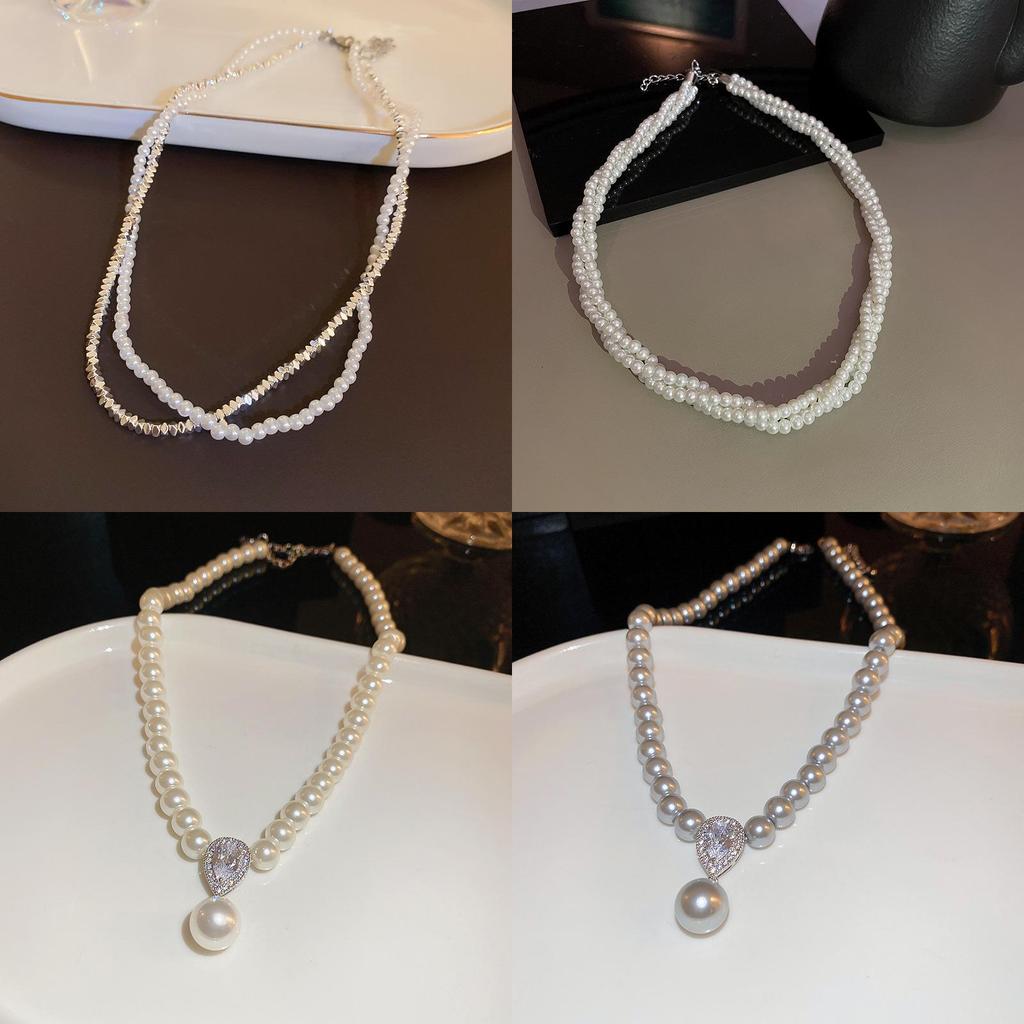 Colar Gota de Pérola Francês Vintage com Adornos de Zircônia para Mulheres Elegantes