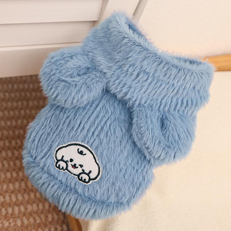 

Cute Cat Hooded Vest Pet Dog Clothes Clothing Supplies Teddy Bear Hairless Cat Autumn Winter Warm Clothes Imitation Mink Fur M синій