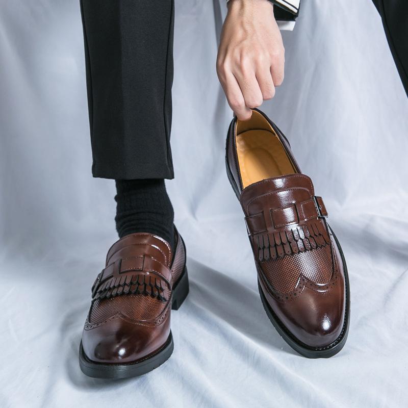 Large size men's fringed leather shoes men's foreign trade spring and autumn new business dress one pedal fashion groom wedding shoes 48