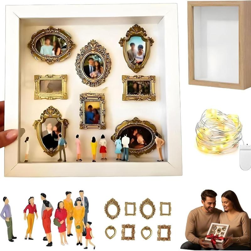 DIY Mini Museum Photo Album Mini Museum Silhouette Box Stylish Creative Memory Display Kit With Miniature Statue And Gold Frame