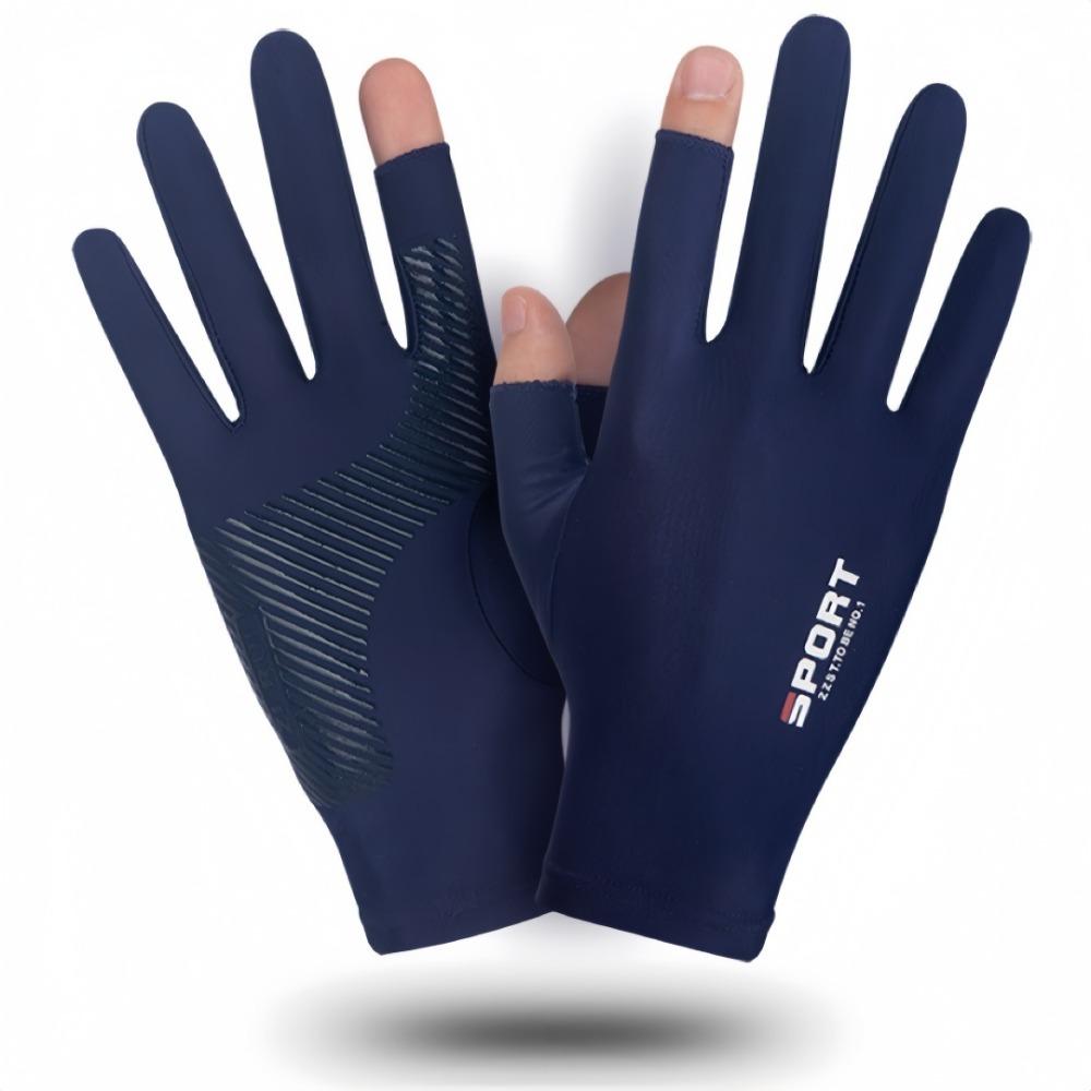 1 Pair Ice Silk Gloves Work Sunscreen Anti Slip Sweat Absorbing Touch Screen For Fitness Men'S Women'S With Exposed Fingers