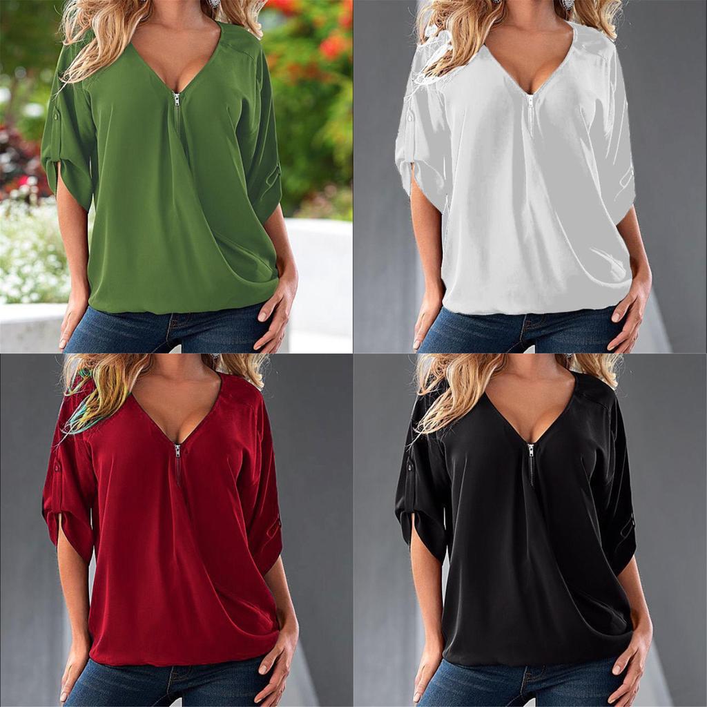 Polyester Langarm V-Ausschnitt Shirt für Damen mit Spleißmuster, Relaxed Fit, perfekt für den Frühling