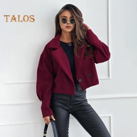 Women Fall Winter Coat Short Type Turn-down Collar Solid Color Loose Button Closure Cardigan OL Commuting Jacket Lady Daily Outwear