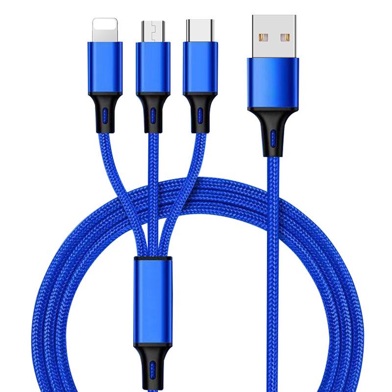 Woven 3-in-1 Mini Charging Cable with Laser Logo for Apple, Huawei, Type-C Devices