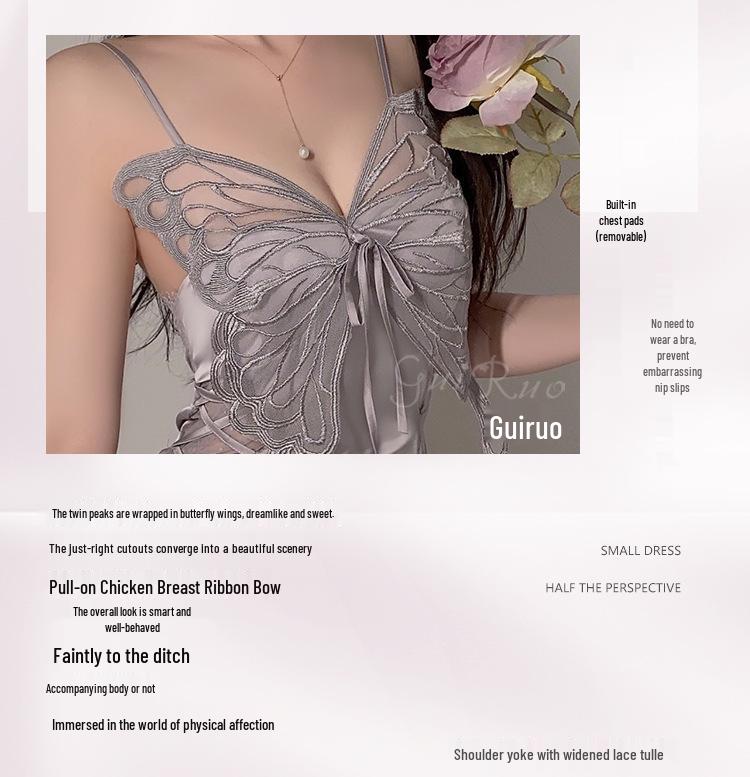 Silky Satin Lace Pajama Set with Chest Pad and Outer Robe - P4105