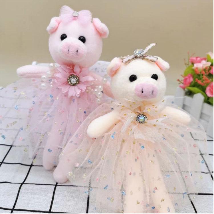 Cute Cartoon Wedding Dress Piglet Plush Keychain for Kids