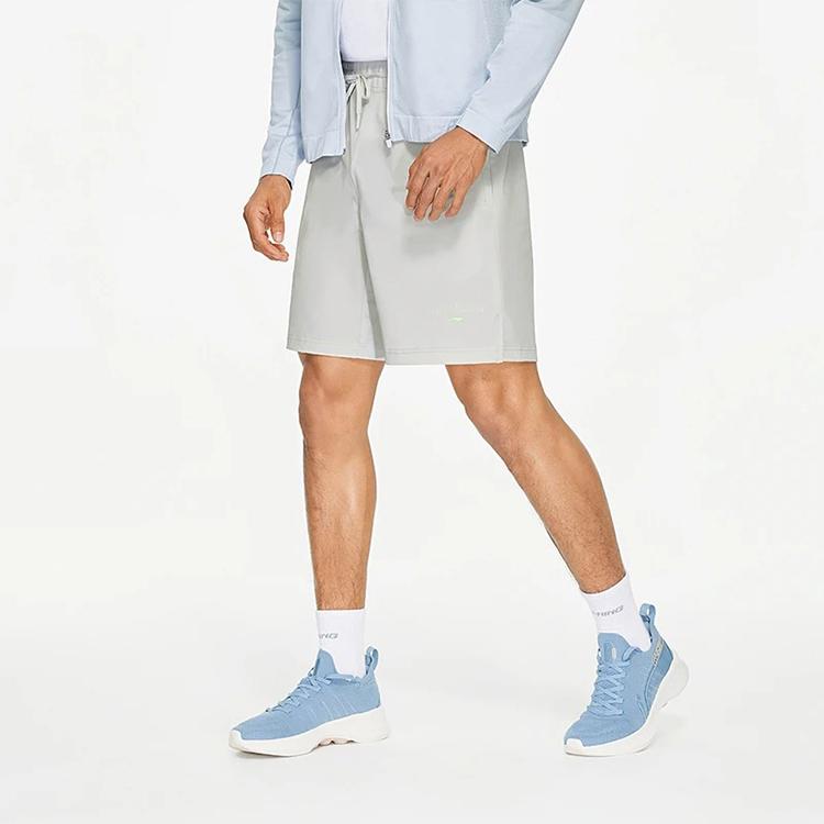 Li Ning Fitness Series Solid Color Elastic Waist Sports Shorts Men Shorts Antarctic-Gray AKSS107-3