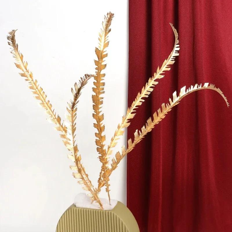 1/3/5Pcs Maple Leaves Gold Artificial Flowers Eucalyptus Home Decoration Outdoor Party DIY Tree Branch Accessories Wedding Decor