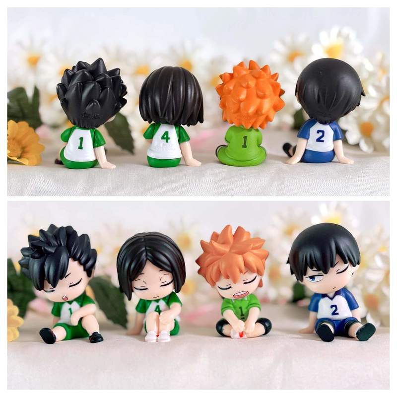 4Pcs/Set Haikyuu V5 Shoulder-To-Shoulder Sleeping Figure Cute Hinata Shoyo Kageyama Tobio Anime Model Ornament Gashapon Toy Gift