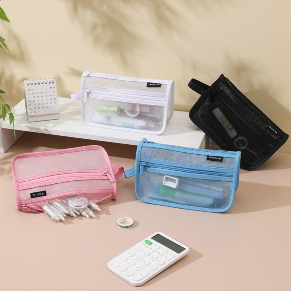 

Multi Layers Pencil Pouch Solid Color Pen Case New School Supplies Office