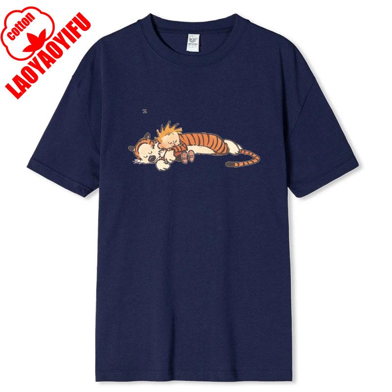 Vintage 90s Calvin Hobbes Tshirt Comic Strip Kawaii Friend Clothes Men Women Simple Casual Fashion Tees High Quality Cotton Tops