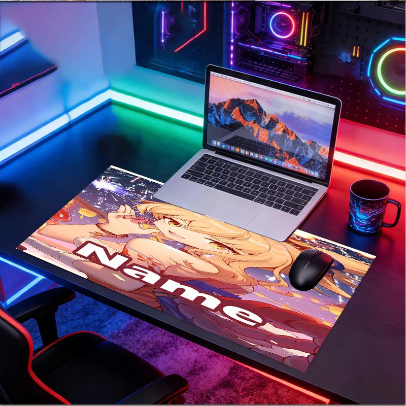 Custom Name Personalized Genshin Impact Pattern Mousepad, Laptop PC Desk Mat, Decorative Desk Mat for Home Keyboard Pad Gift