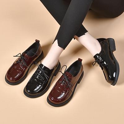 Zapatos planos de cordones para mujer de piel de vacuno charol repujada de primavera Zapatos de vestir para mujer Zapatos pequeños de cuero estilo universitario