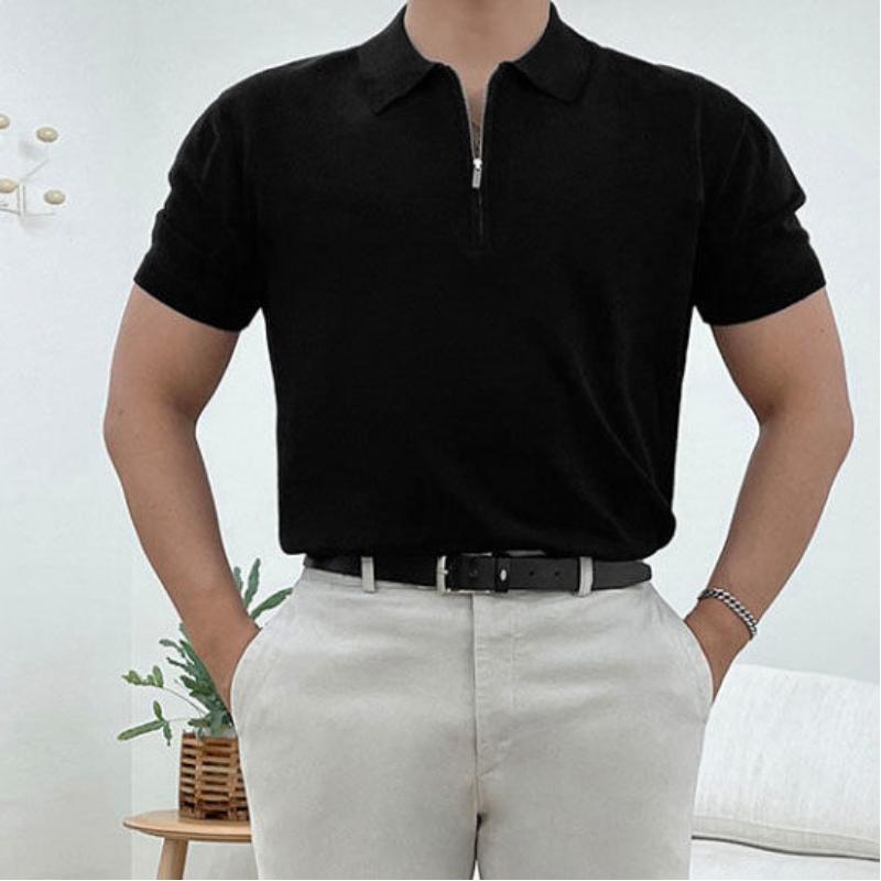 Summer Zipper POLO Shirt Lapel Sports Short Sleeve Solid Color Fitness Instructor Training Slim Quick Dry T-shirt Workwear Men