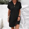 Women's Summer New Short Sleeve V-neck Color Pullover Comfortable Casual Button Dress