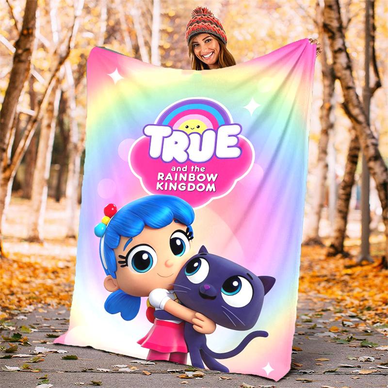 True and the Rainbow Kingdom Flannel Blanket Soft Warm All-Season Throw, Design for Camping, Car Travel, Hiking Sofa, Bed, Perfect Gift for Parties