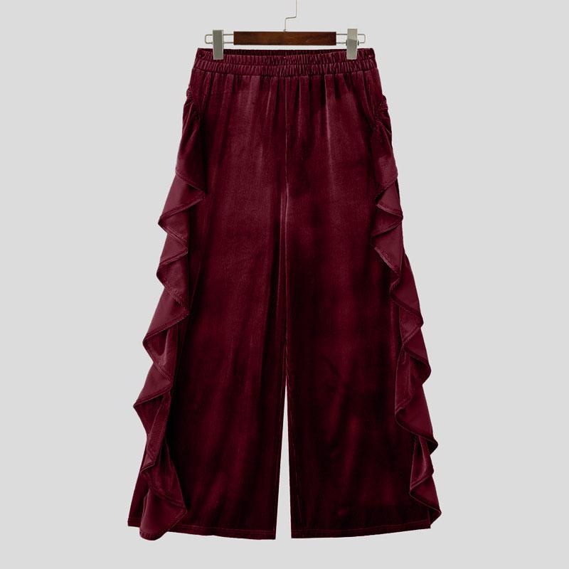 

INCERUN Winter Men Casual Loose Elastic Waist Ruffled Velvet Long Pants Trousers 3XL красный