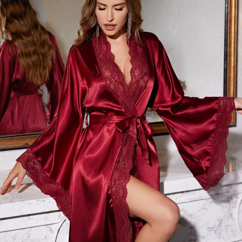European and American New Light Luxury Long-sleeved Nightgown Bathrobe Comfortable Loungewear Sex Suit