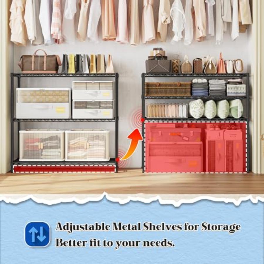 3- Shelf Metal Shelving Unit 35.6Wx14Dx36HAdjustable Storage Shelves Heavy Duty Garage Steel Shelving for Office Wire Rack Smal