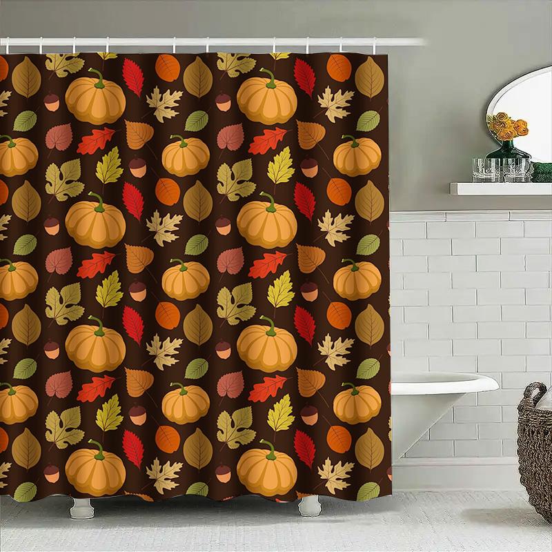 

Tuniu Autumn Leaves Pumpkin Pattern Shower Curtain Decorative Bathroom Fabric Backdrop W60H190(CM)-1 Pcs
