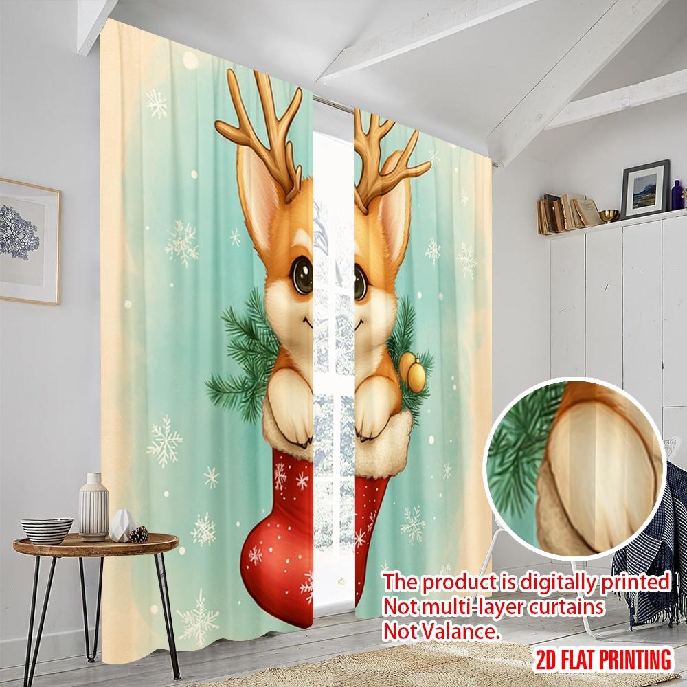 2pcs,2D plane printing Minimalist Curtains Cute Puppy Christmas Stocking Holiday (3) Versatile 100% Polyester (without rod)
