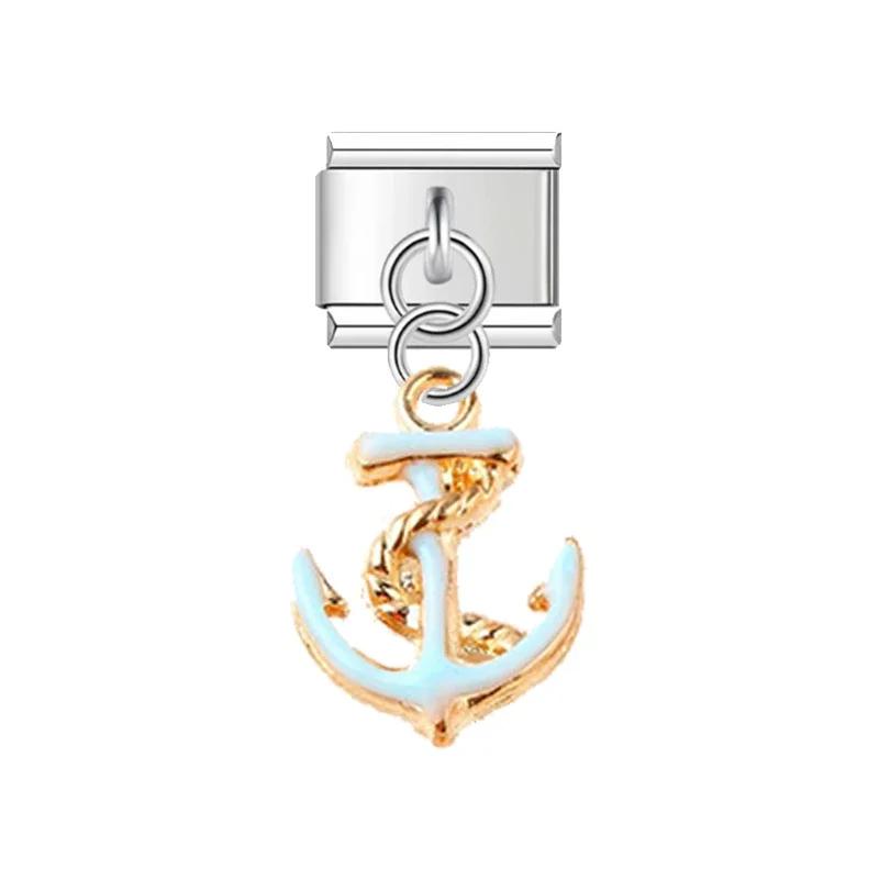 NEW Popular Bow Anchor Pendant Elastic Charm Italian Links Fit 9mm Modular Bracelet Making DIY Jewelry Bulk