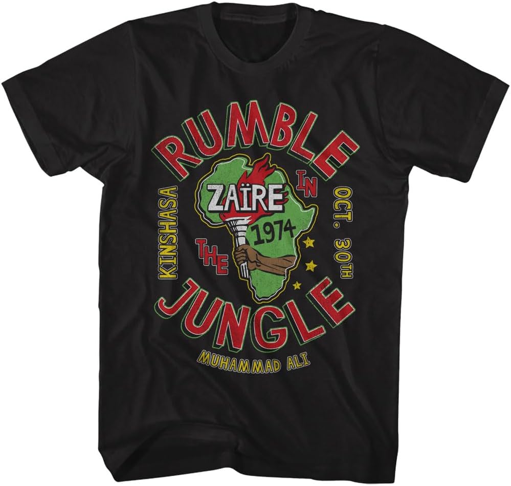 

Мухаммед Али Rumble in The Jungle Заир 74 Взрослая футболка с коротким рукавом Бокс Винтажный стиль Графические футболки S разноцветный