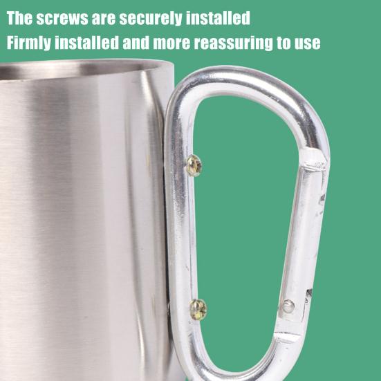 Stainless Steel Cup 220ml Double-layered Cup for Camping Traveling Handle Carabiner Backpacking Hiking Portable