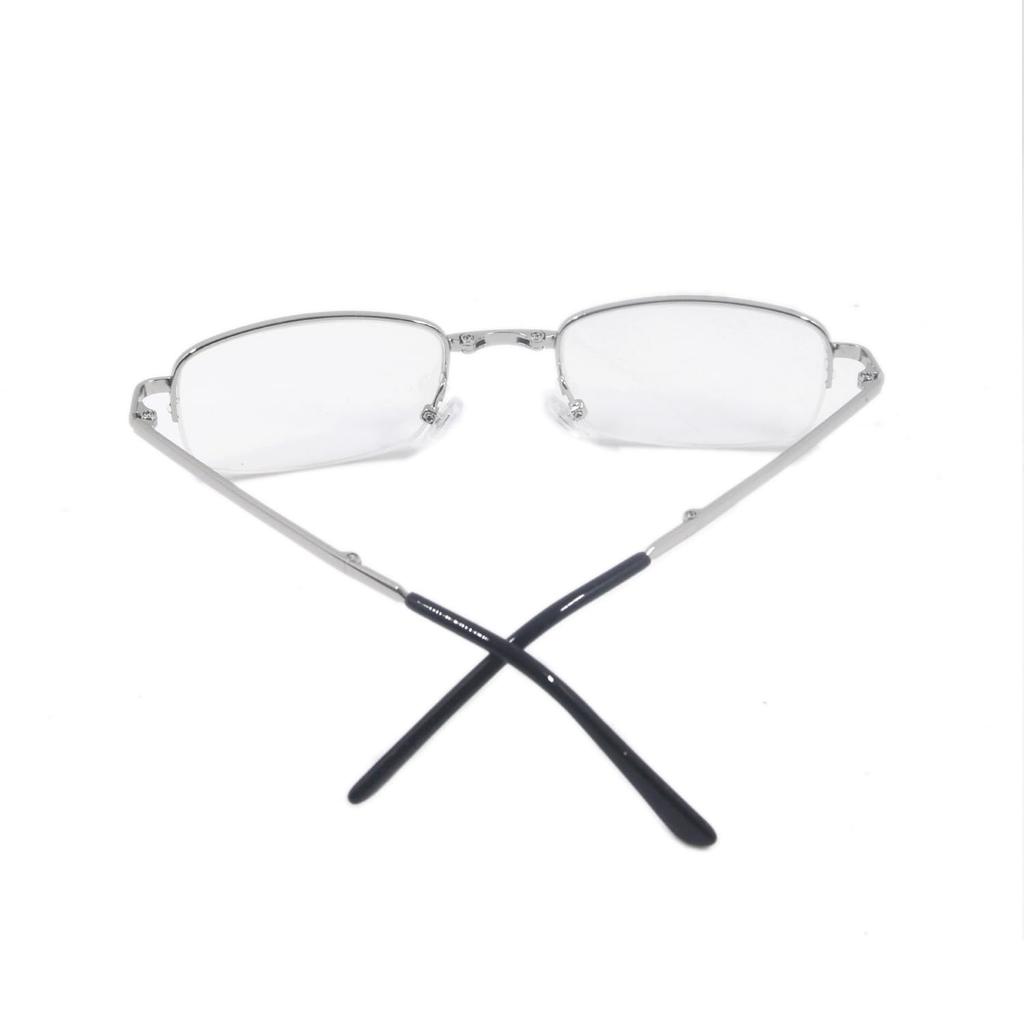 Reading Compact Folding Stylish Metal Senior with Dedicated Leather H6102 [Henghao] Glasses, Half-Rim, Glasses, Frame, Glasses, Case, (Silver, 3.50)