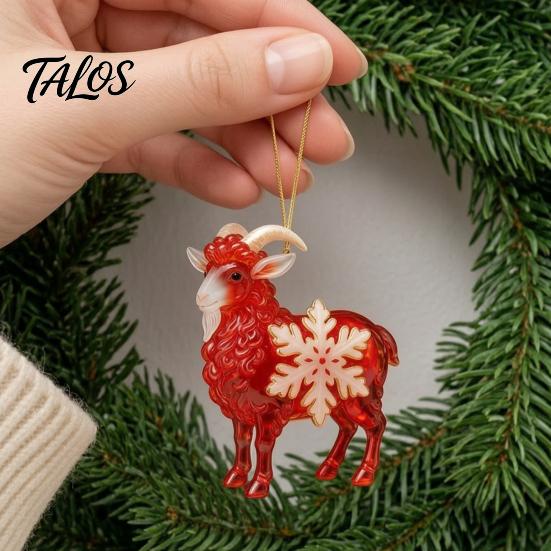 Decorative Ornaments for Office Goat Christmas Car Hanging Ornament, 2D Acrylic Pendant with Tree String, Cute Animal Decor Rearview Mirror,