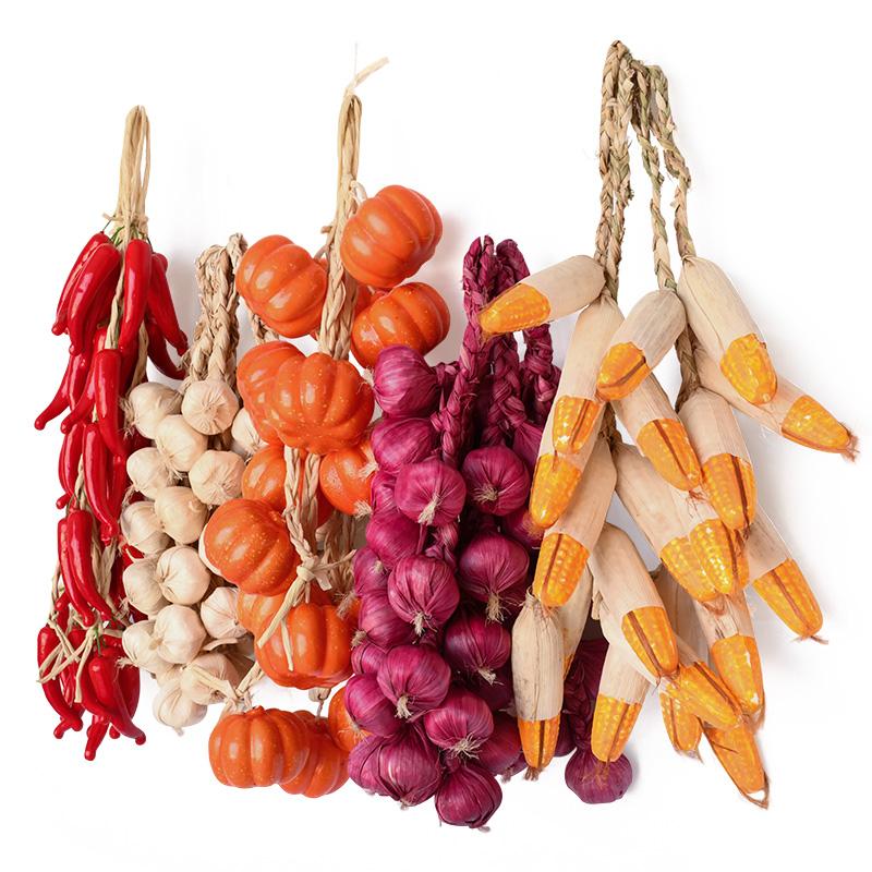 Artificial Fruit Vegetables Fake Chili Garlic Pumpkin For Home Kitchen Farm Party Wall Hanging Decoration Foam Pepper Strings