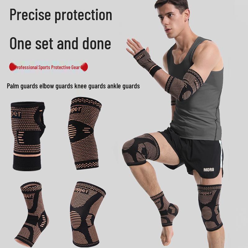 Breathable Sports Protective Gear Set: Knitted Wrist Brace, Elastic Ankle Brace, Cycling Knee Pads, Elbow Pads