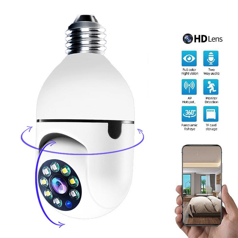 Wifi Mini E27 Bulb IP Camera - Full Color Night Vision + Automatic Human Tracking, Indoor Surveillance Security Monitor
