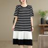 DIMANAF 2026 Plus Size Summer Women Dress Elegant Fashion Lady Sundress Long Dress Black Stripes Casual Spliced Pleated Clothing