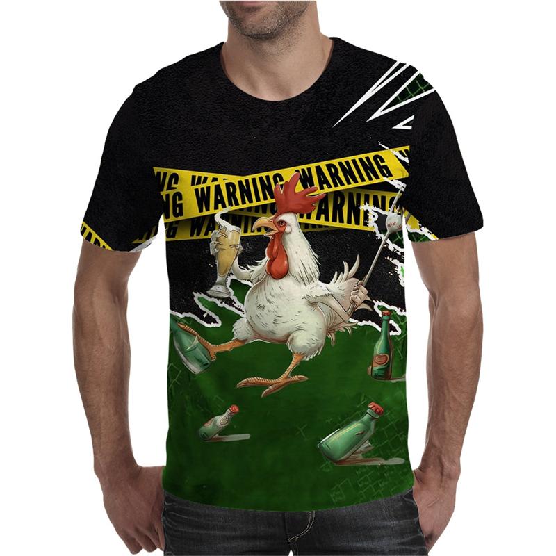 

Funny Beer Rooster Pattern T-Shirts Fashion Summer Crew Neck 3D Printed Short Sleeve Loose Breathable Personalized Men s T-shirts XXL