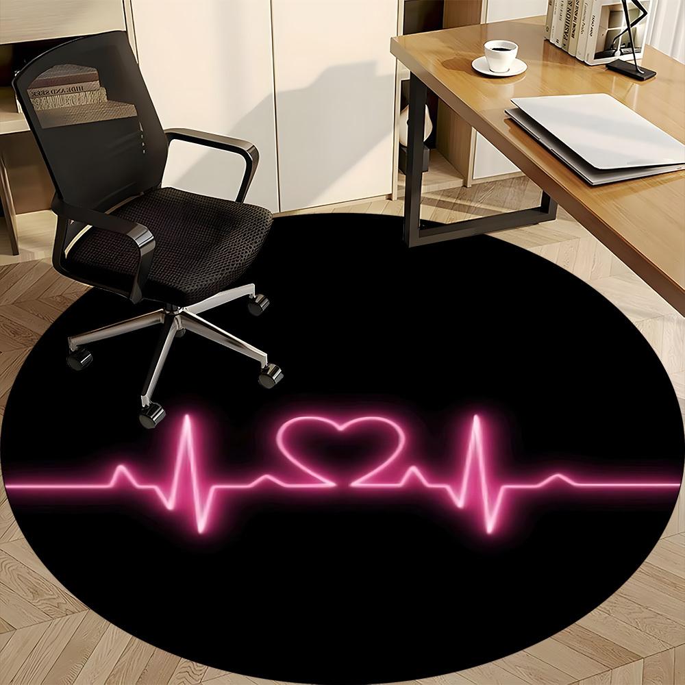 1pc Heartbeat Pulse Office Round Area Rug, Mat Suitable ForOffice, Under Office Chairs Bedroom Living Room Home Decor, Room Deco
